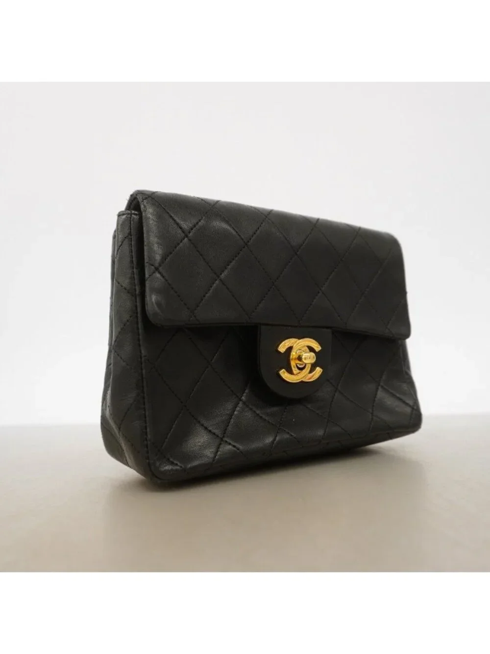 Chanel Shoulder Bag Quilted Lambskin Black Gold